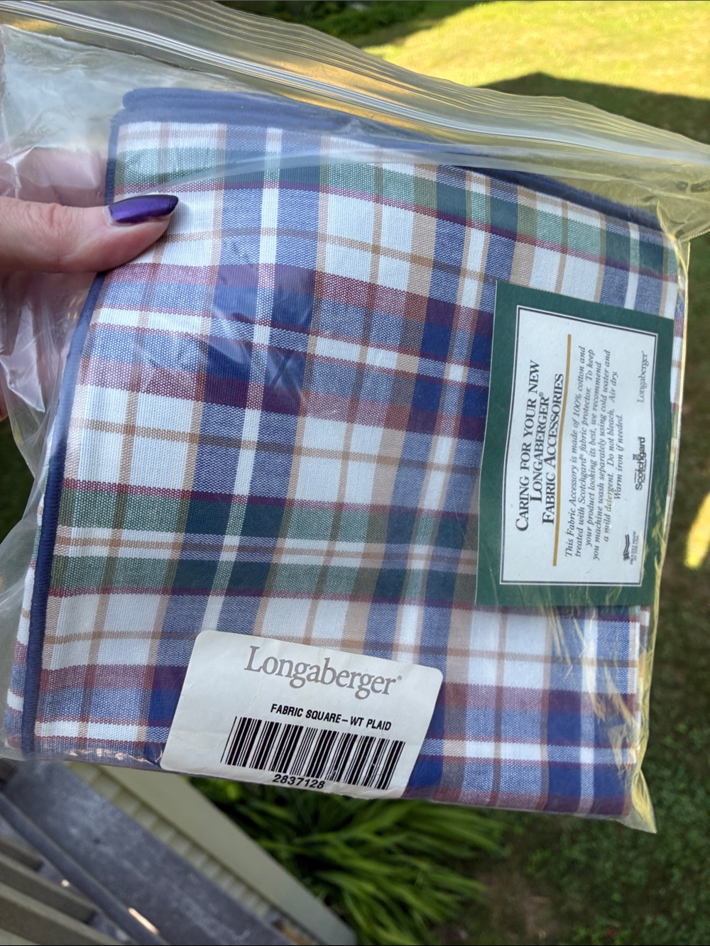 Longaberger Woven Traditions Plaid Fabric Square SMELLS MUSTY